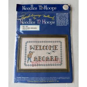 Vintage Welcome Aboard Cross Stitch Embroidery Kit Nautical Sailing Boats Ships